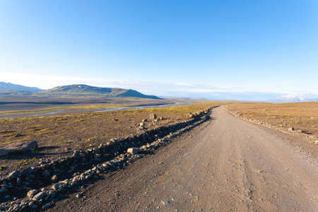 Dirt road from Hvitarvatn area, Iceland landscape. Road in perspective view.の写真素材