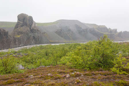 Iceland landscape. Jokulsargljufur National Park on a raining day, Icelandの写真素材