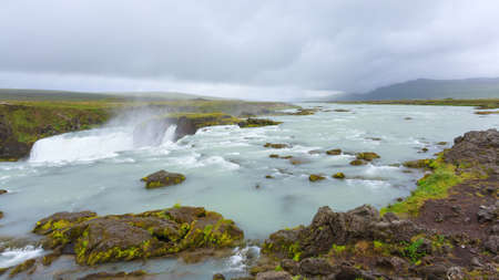 Godafoss falls in summer season view, Iceland. Icelandic landscape.の写真素材
