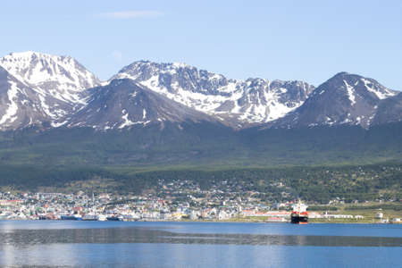 Ushuaia cityscape from Beagle channel, Argentina landscape. Tierra del Fuegoの写真素材