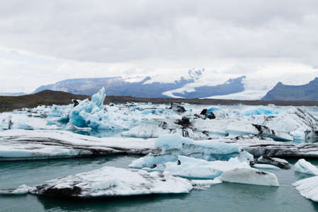 Jokulsarlon glacial lake, Iceland. Icebergs floating on water. Iceland landscape