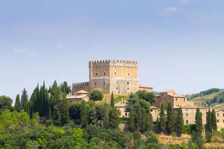Ripa d'Orcia castle view, Tuscany landmark, Italy. Italian landscapeのeditorial素材
