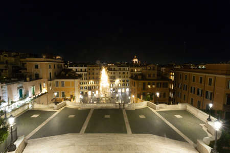 Spanish Steps night view, Rome landmark, Italy. Roma, Italiaの写真素材