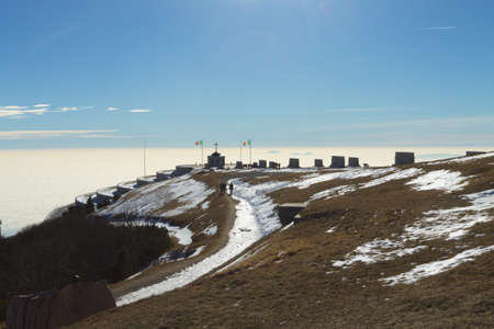 Monte grappa first world war memorial winter view, Italy. Italian landmark