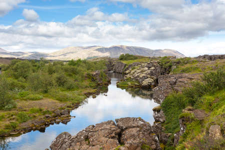 Thingvellir site, Iceland. Famous Icelandic landmark. Iceland golden circleの写真素材