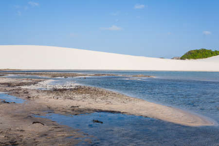 White sand dunes panorama from Lencois Maranhenses National Park, Brazil. Rainwater lagoon. Brazilian landscapeの写真素材