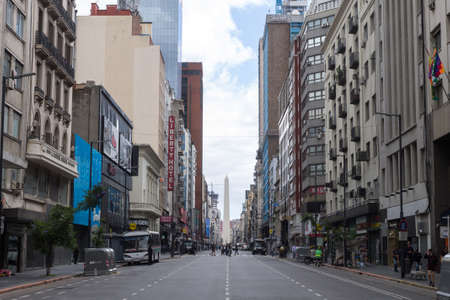 BUENOS AIRES, ARGENTINA - DECEMBER 01, 2018: Buenos Aires obelisk view during G20 2018 manifestation. Argentina landmarkのeditorial素材