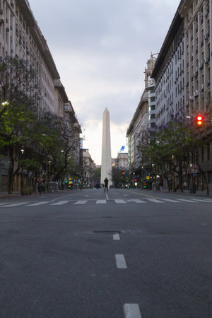 BUENOS AIRES, ARGENTINA - NOVEMBER 29, 2018: Buenos Aires obelisk view during G20 2018 manifestation. Argentina landmarkのeditorial素材