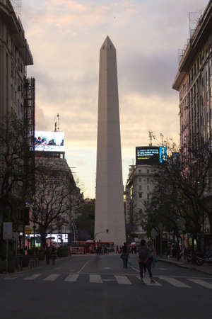 BUENOS AIRES, ARGENTINA - NOVEMBER 29, 2018: Buenos Aires obelisk view during G20 2018 manifestation. Argentina landmarkのeditorial素材