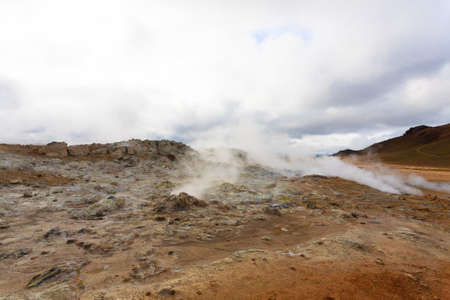 Hverir mud pools view, Iceland landmark. Icelandic landscape
