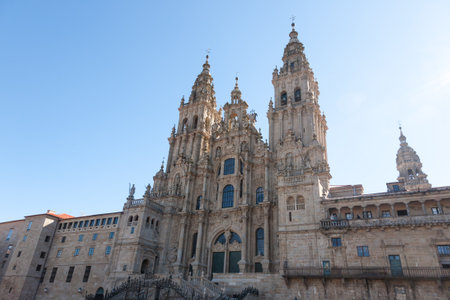 Santiago de Compostela Cathedral facade view, Spainの写真素材