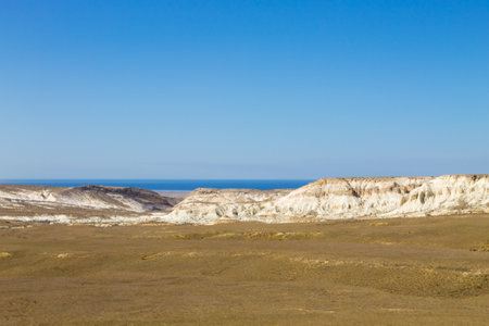 Caspian sea from viewpoint, Mangystau, Kazakhstan. Asia landmark