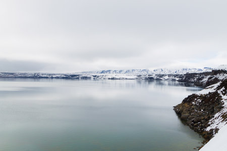Oskjuvatn lake at Askja, Iceland. Central highlands of Iceland landmark. Volcanic view