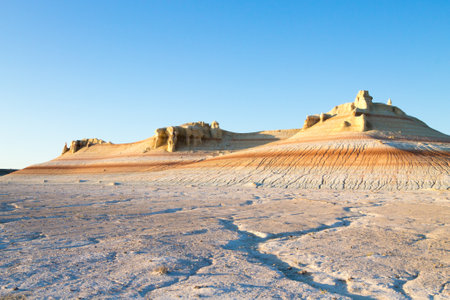 Mangystau desert landmark, Kyzylkup area, Kazakhstan. Rock strata formationsの写真素材