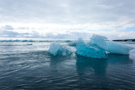 Jokulsarlon glacial lake, Iceland. Icebergs floating on water. Iceland landscape