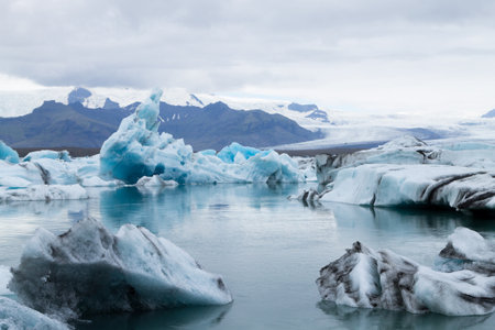 Jokulsarlon glacial lake, Iceland. Icebergs floating on water. Iceland landscape