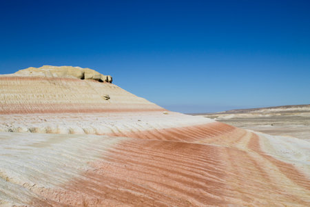 Mangystau desert landmark, Kyzylkup area, Kazakhstan. Rock strata formationsの写真素材