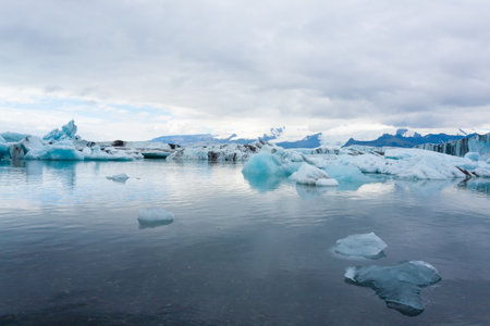 Jokulsarlon glacial lake, Iceland. Icebergs floating on water. Iceland landscapeの写真素材
