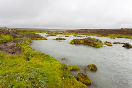 Godafoss falls in summer season view, Iceland. Icelandic landscape.の写真素材