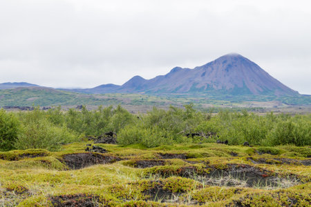 Iceland landscape near Hverfell volcano. Hverfjall, Iceland landmarkの写真素材