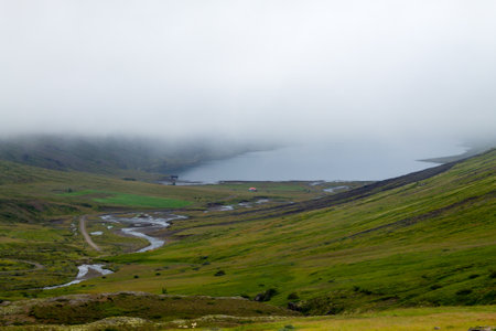Mjoifjordur rural landscape, east Iceland. Icelandic viewの写真素材