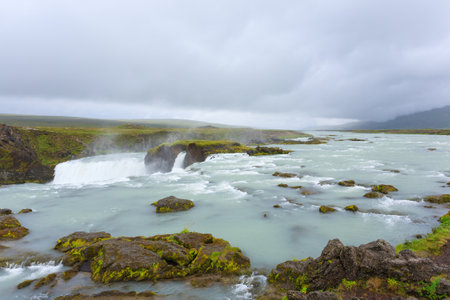 Godafoss falls in summer season view, Iceland. Icelandic landscape.の写真素材