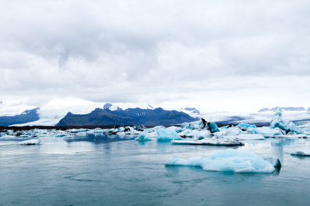 Jokulsarlon glacial lake, Iceland. Icebergs floating on water. Iceland landscapeの写真素材