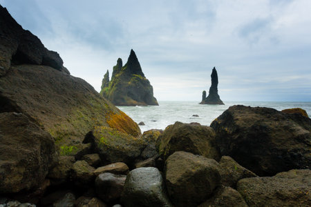 Reynisfjara lava beach view, south Iceland landscape. Vik black beachの写真素材