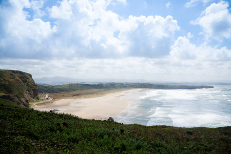 Xago beach view. Asturias coastline panorama, Spain. Spanish landscapeの写真素材