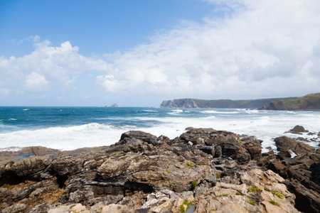 Verdicio beach view. Asturias coastline panorama, Spain. Spanish landscapeの写真素材