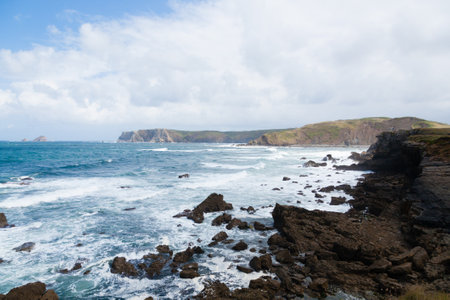 Verdicio beach view. Asturias coastline panorama, Spain. Spanish landscapeの写真素材
