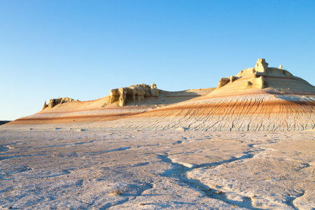 Mangystau desert landmark, Kyzylkup area, Kazakhstan. Rock strata formationsの写真素材