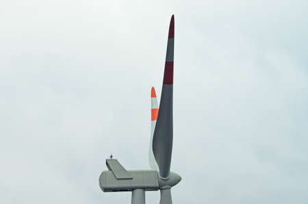 Detail of the top of a wind turbine located on the hills of Tuscany near Riparbellaの写真素材