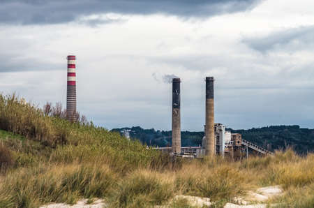Smoking chimneys in a factory for bicarbonate productionのeditorial素材