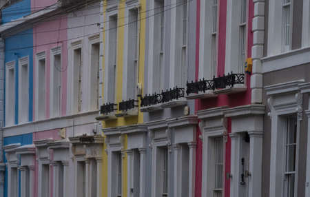 The typicals houses of Portobello Road painted in multicolour pastel paintsの写真素材