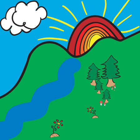 Doodle of a green valleyの写真素材