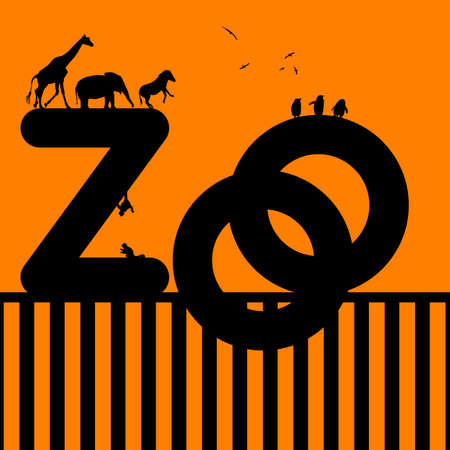 Zoo Illustration with Animal on an orange backgroundの写真素材