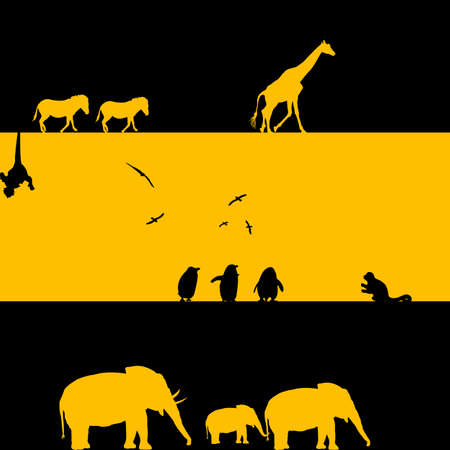 African Animals Illustration in black and yellowの写真素材