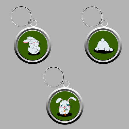 Cute bunny key-chains in a set of threeの写真素材