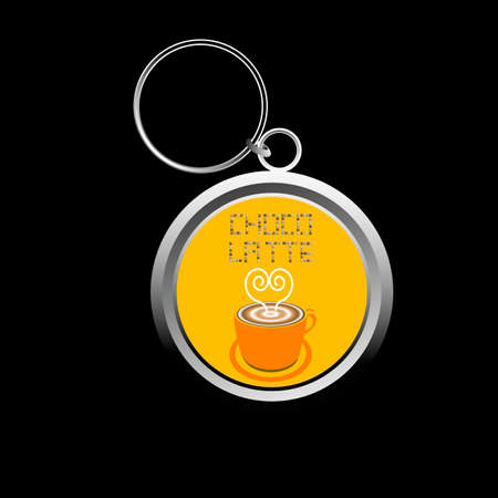 Cute cappuccino key-chain on blackの写真素材