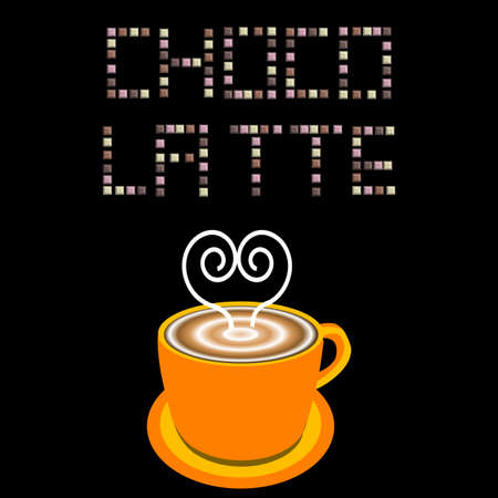 Cup illustration with chocolate textured lettersの写真素材