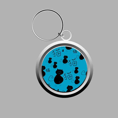 Cute kitty pattern key-chain on greyの写真素材