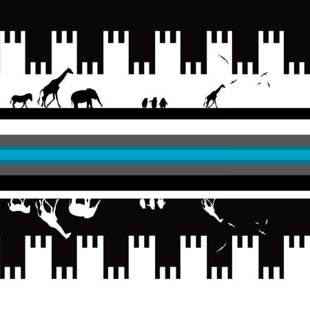 Seamless Greek Pattern with animals, in black and whiteの写真素材