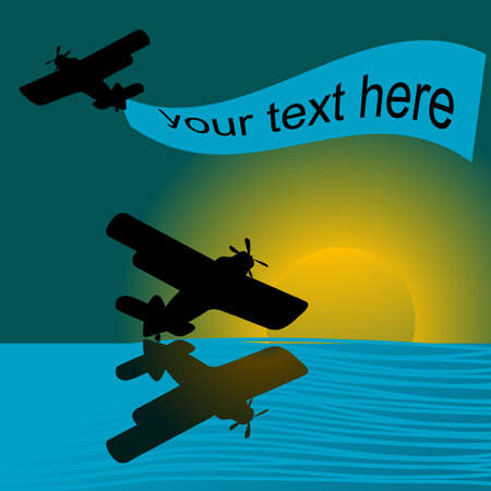 Illustration of an airplane flying over waterの写真素材
