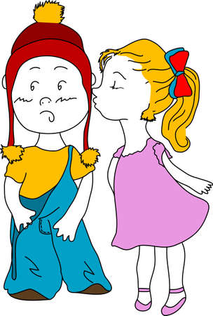 Girl kissing boy, isolatedの写真素材