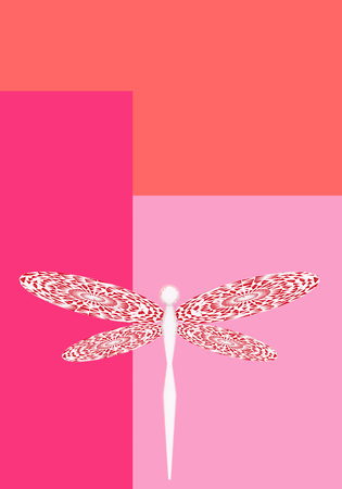 White dragonfly on pink violet background copy space vertical 3D illustrationの写真素材