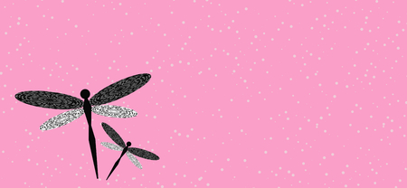 Two dragonflies on pink background copy space horizontal 3D illustrationの写真素材