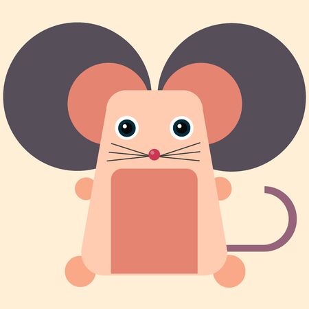 Cute abstract mouse with big ears on pastel background vector illustration. Adorable cartoon character in minimal styleのイラスト素材