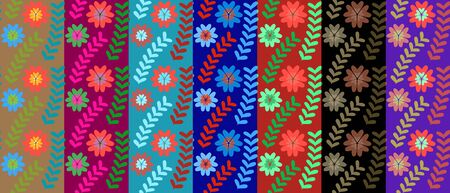 Colorful floral abstract seamless backgrounds with flowers and leaves. Vivid summer vector backdrops
