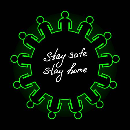 Abstract symbol of coronavirus and lots of people. Concept of quarantine and care about other people health. Covid-19 outbreak self isolationのイラスト素材